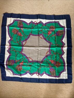Silk Square Scarf in Green and Navy